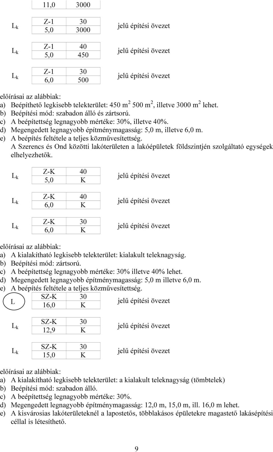 A Szerencs és Ond közötti lakóterületen a lakóépületek földszintjén szolgáltató egységek elhelyezhetők.