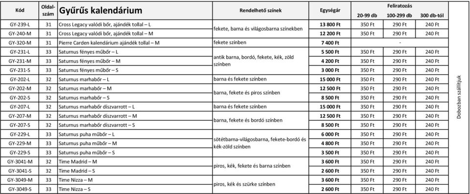 Ft GY231M 33 Saturnus fényes műbőr M antik barna, bordó, fekete, kék, zöld színben 4 200 Ft 350 Ft 290 Ft 240 Ft GY231S 33 Saturnus fényes műbőr S 3 000 Ft 350 Ft 290 Ft 240 Ft GY202L 32 Saturnus