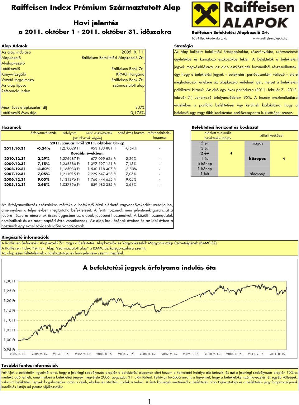 éves alapkezelési díj 3,0% Letétkezelő éves díja 0,175% 1054 Bp. Akadémia u. 6. www.raiffeisenalapok.