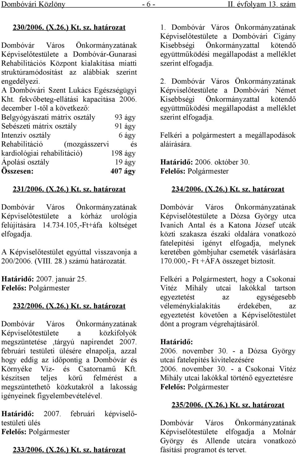 december 1-től a következő: Belgyógyászati mátrix osztály 93 ágy Sebészeti mátrix osztály 91 ágy Intenzív osztály 6 ágy Rehabilitáció (mozgásszervi és kardiológiai rehabilitáció) 198 ágy Ápolási