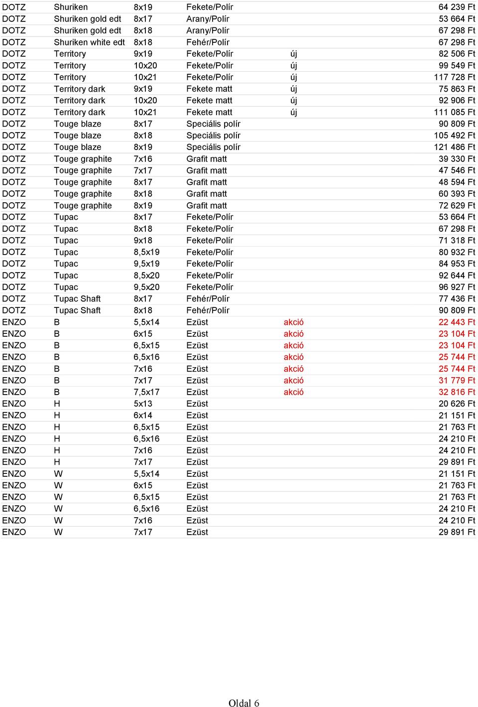 dark 10x20 Fekete matt j 92 906 Ft DOTZ Territory dark 10x21 Fekete matt j 111 085 Ft DOTZ Touge blaze 8x17 Speciلlis polيr 90 809 Ft DOTZ Touge blaze 8x18 Speciلlis polيr 105 492 Ft DOTZ Touge blaze