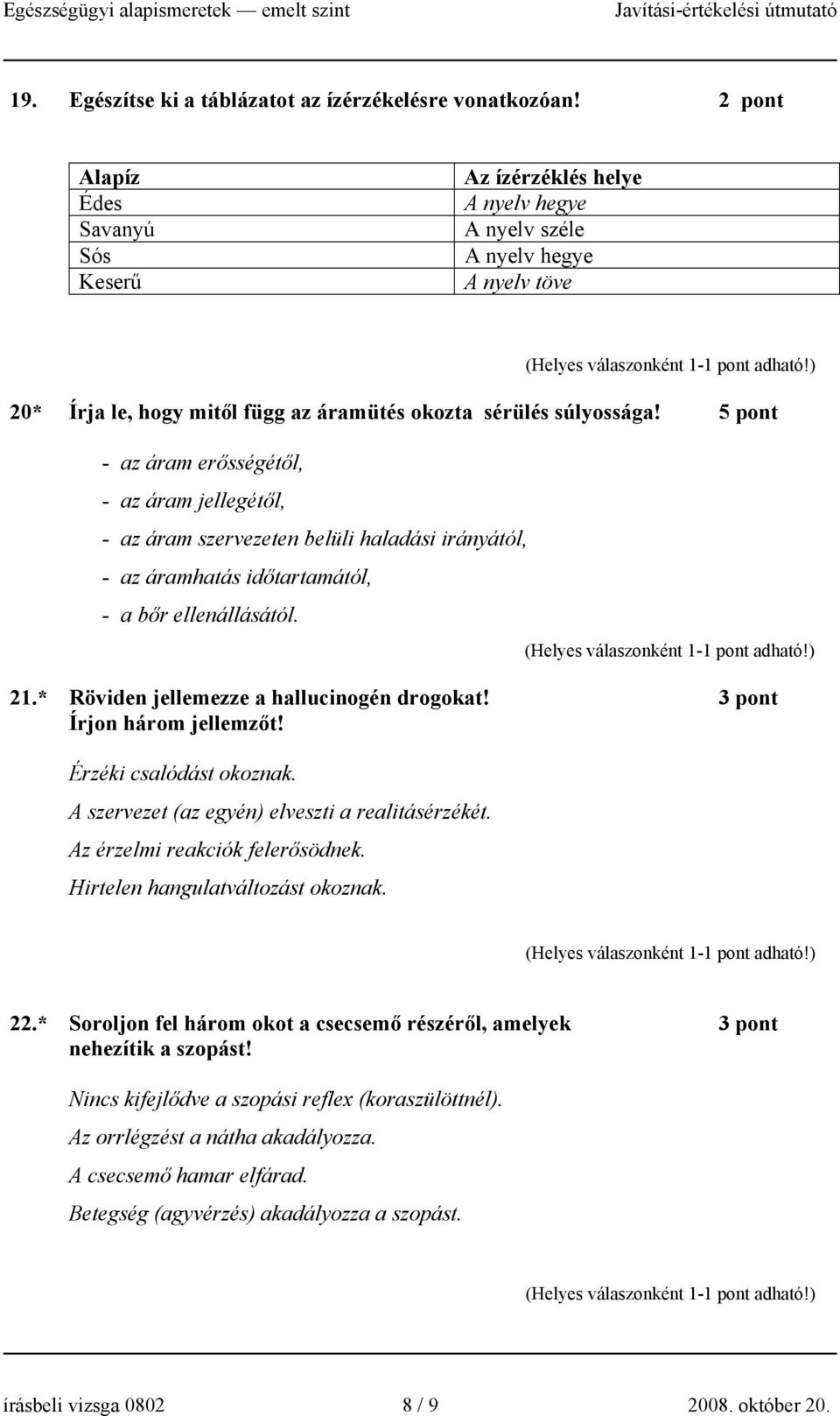 5 pont - az áram erősségétől, - az áram jellegétől, - az áram szervezeten belüli haladási irányától, - az áramhatás időtartamától, - a bőr ellenállásától. 21.