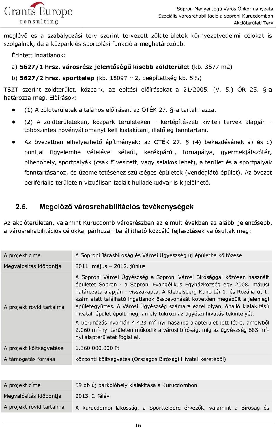 -a határozza meg. Előírások: (1) A zöldterületek általános előírásait az OTÉK 27. -a tartalmazza.