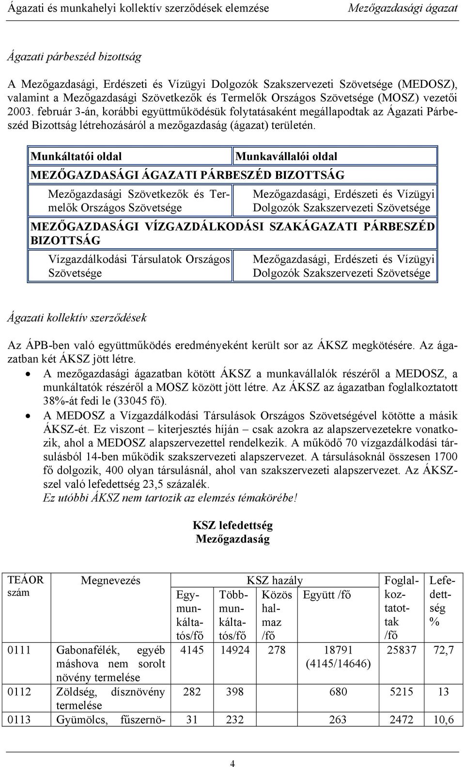 Munkáltatói oldal Munkavállalói oldal MEZŐGAZDASÁGI ÁGAZATI PÁRBESZÉD BIZOTTSÁG Mezőgazdasági Szövetkezők és Termelők Országos Szövetsége Mezőgazdasági, Erdészeti és Vízügyi Dolgozók Szakszervezeti