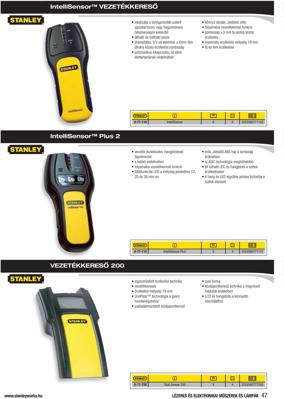 érzékelési mélység 19 mm fa és fém érzékelése 0-77-110 IntelliSensor X 6 3253560771102 IntelliSensor Plus 2 vezeték észlelésekor hangjelzéssel figyelmeztet a felület védelmében folyamatos