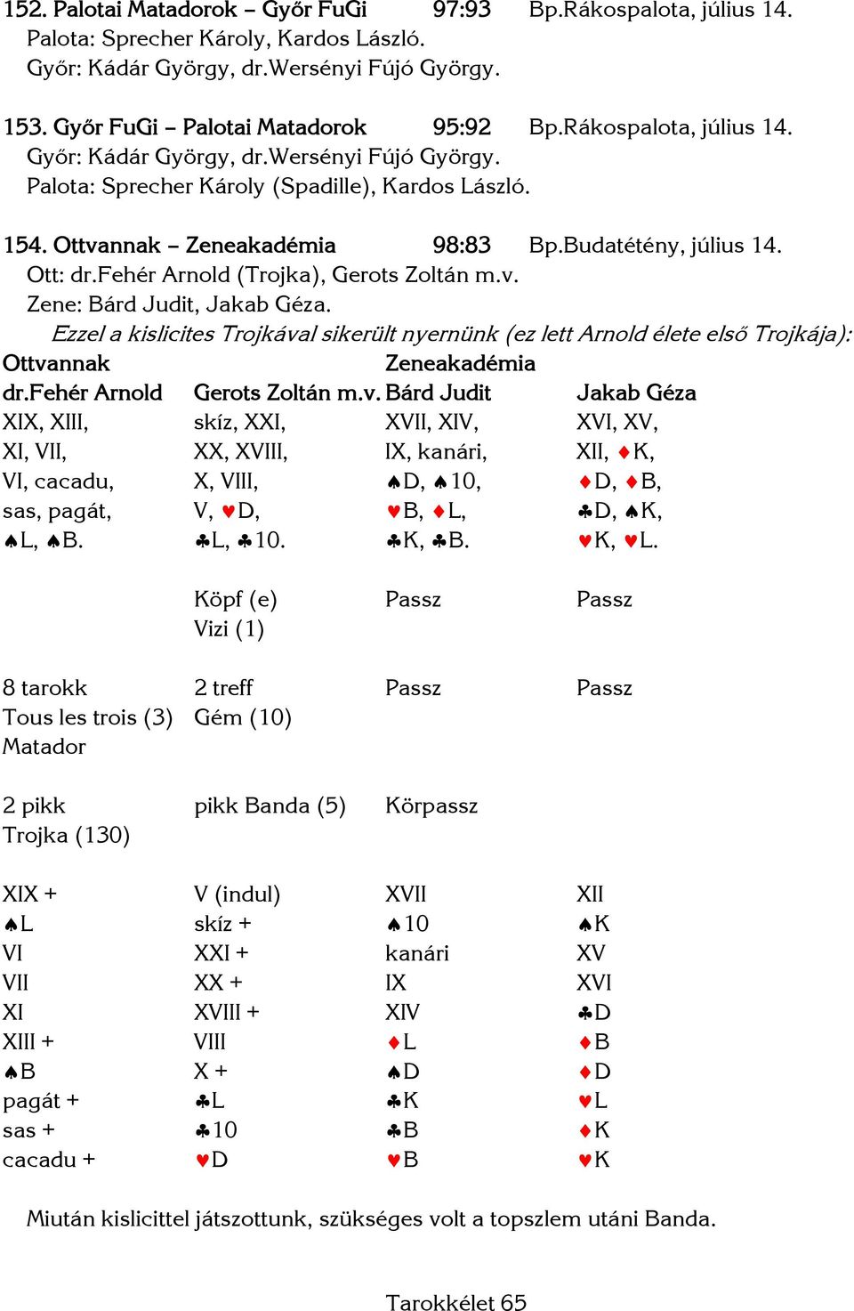 fehér Arnold (Trojka), Gerots Zoltán m.v. Zene: Bárd Judit, Jakab Géza. Ezzel a kislicites Trojkával sikerült nyernünk (ez lett Arnold élete első Trojkája): Ottvannak Zeneakadémia dr.