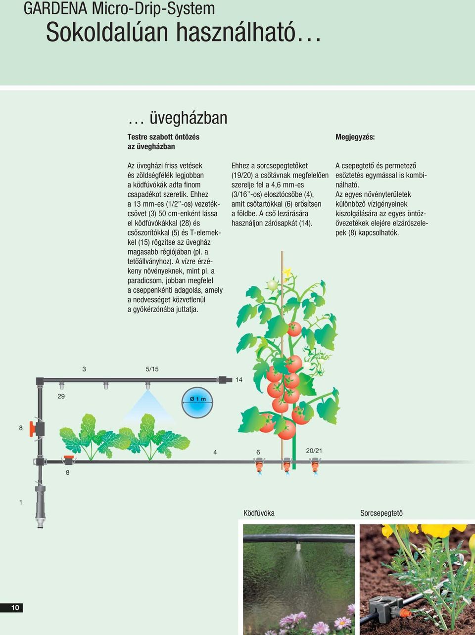 A vízre érzékeny növényeknek, mint pl. a paradicsom, jobban megfelel a cseppenkénti adagolás, amely a nedvességet közvetlenül a gyökérzónába juttatja.