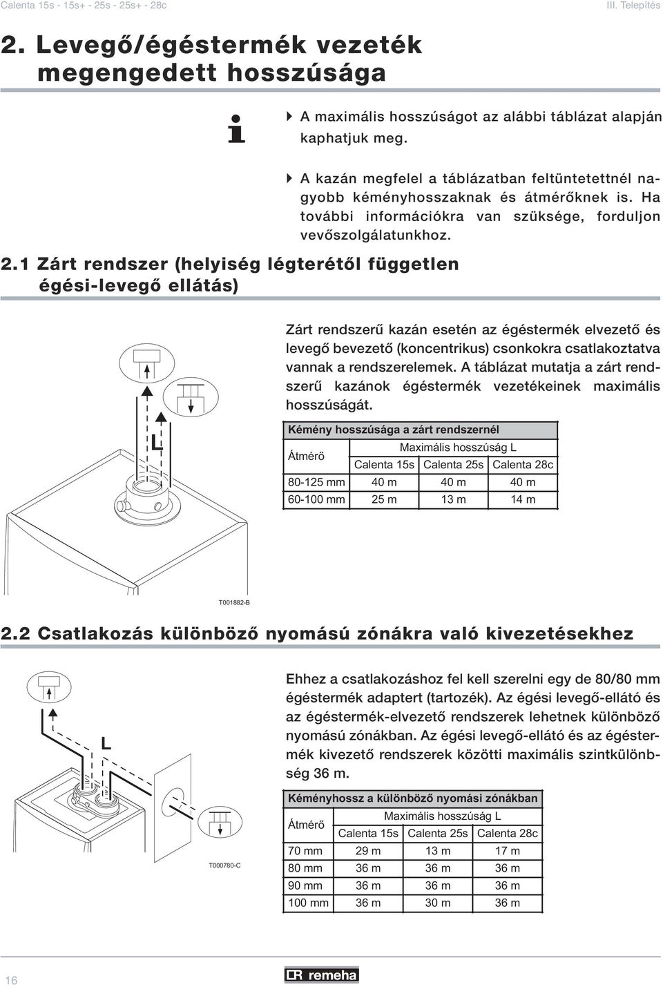 Zárt rendszerû kazán esetén az égéstermék elvezetô és levegô bevezetô (koncentrikus) csonkokra csatlakoztatva vannak a rendszerelemek.