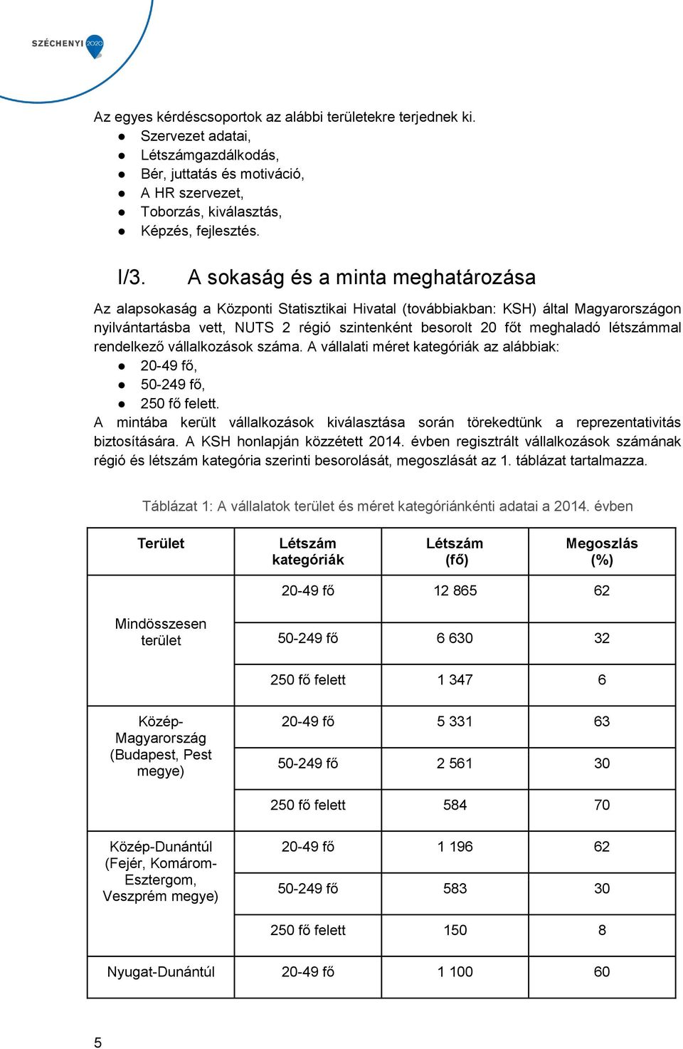 létszámmal rendelkező vállalkozások száma. A vállalati méret kategóriák az alábbiak: 20-49 fő, 50-249 fő, 250 fő felett.