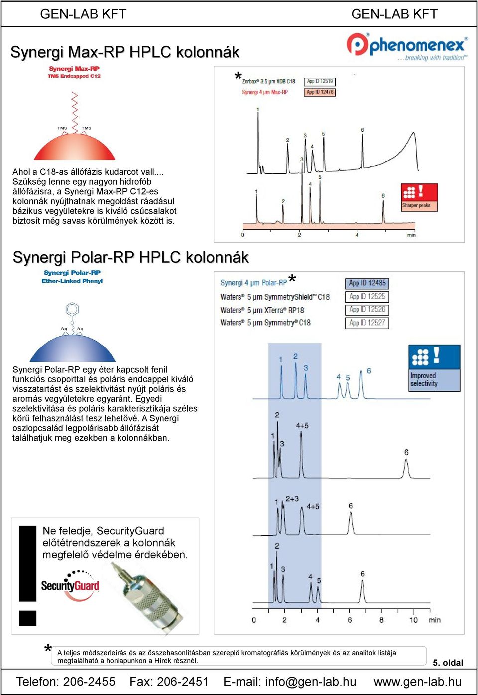 Synergi Polar-RP HPLC kolonnák * Synergi Polar-RP egy éter kapcsolt fenil funkciós csoporttal és poláris endcappel kiváló visszatartást és szelektivitást nyújt poláris és aromás vegyületekre egyaránt.