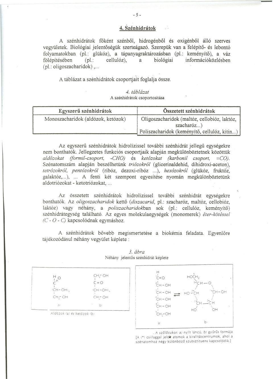 . A táblázat a szénhidrátok csoportjait foglalja össze. A sz~nhidrátok 4.