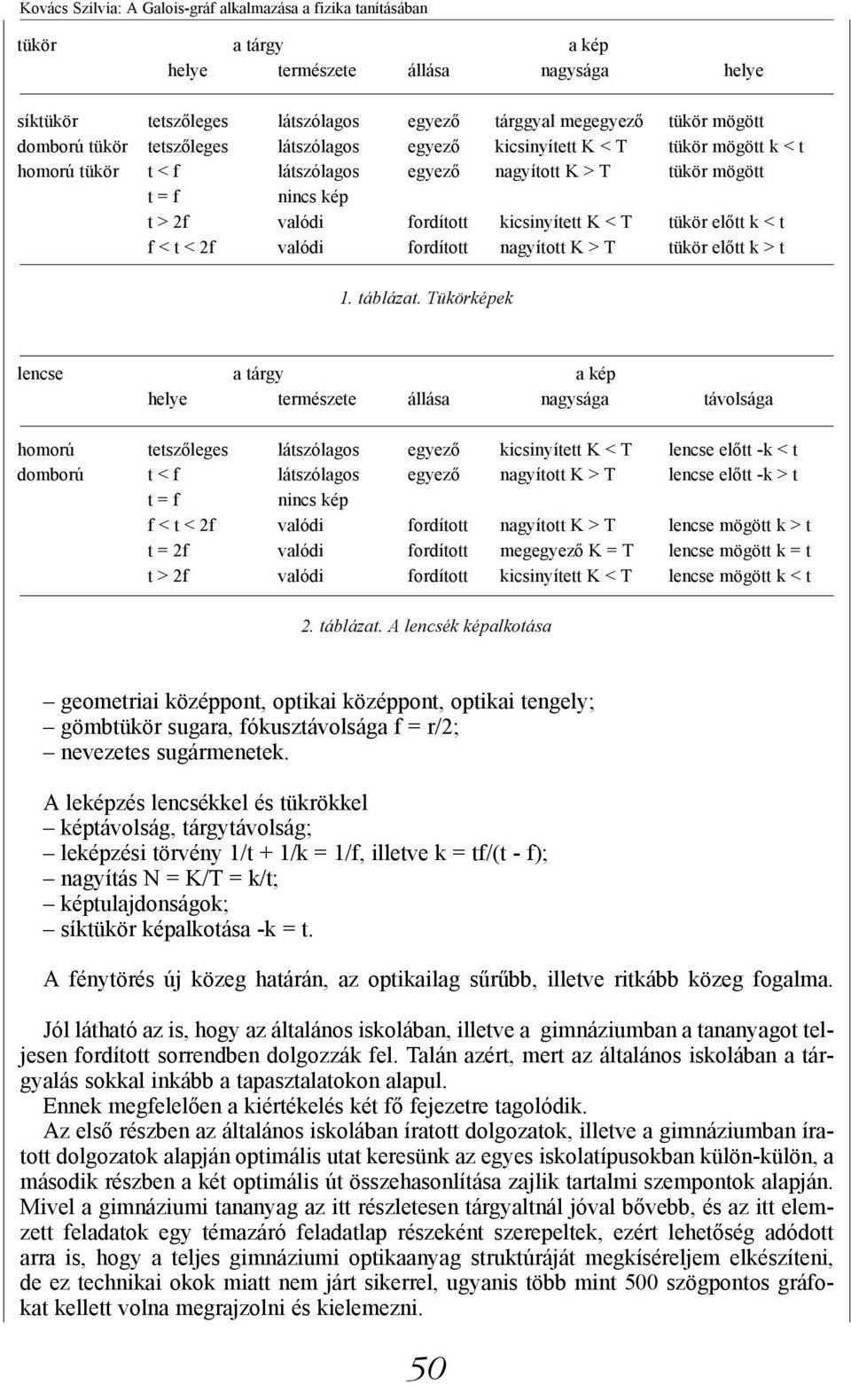 nagyított K > T tükör előtt k > t 1. táblázat.