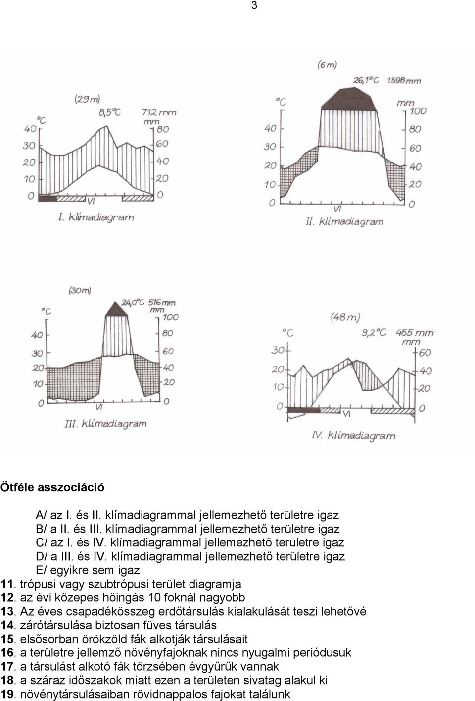 az évi közepes hőingás 10 foknál nagyobb 13. Az éves csapadékösszeg erdőtársulás kialakulását teszi lehetővé 14. zárótársulása biztosan füves társulás 15.