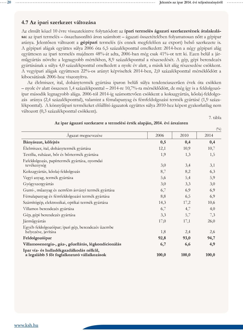 összetételében folyamatosan nőtt a gépipar aránya. Jelentősen változott a gépipari termelés (és ennek megfelelően az export) belső szerkezete is.