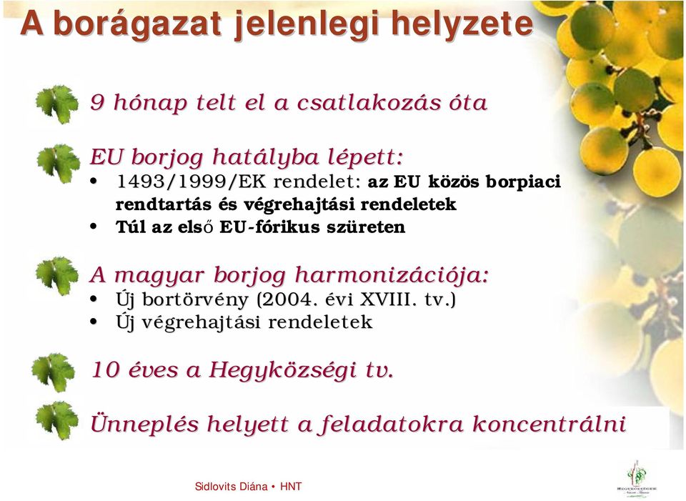 EU-fórikus szüreten A magyar borjog harmonizációja: Új bortörvény (2004. évi XVIII. tv.