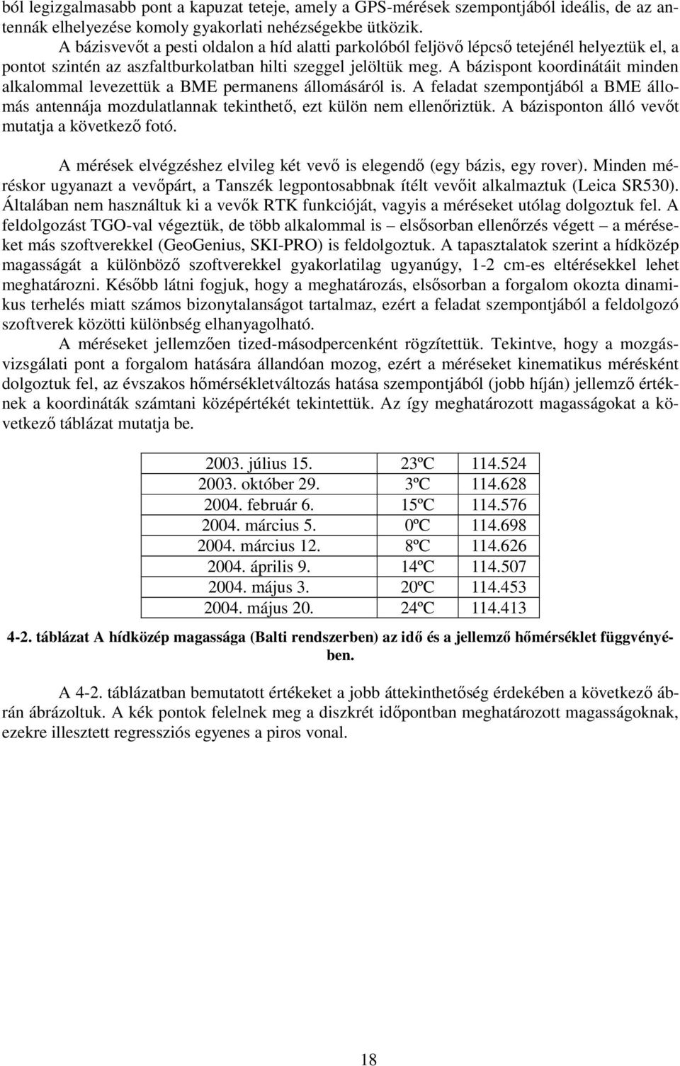 A bázispont koordinátáit minden alkalommal levezettük a BME permanens állomásáról is. A feladat szempontjából a BME állomás antennája mozdulatlannak tekinthető, ezt külön nem ellenőriztük.