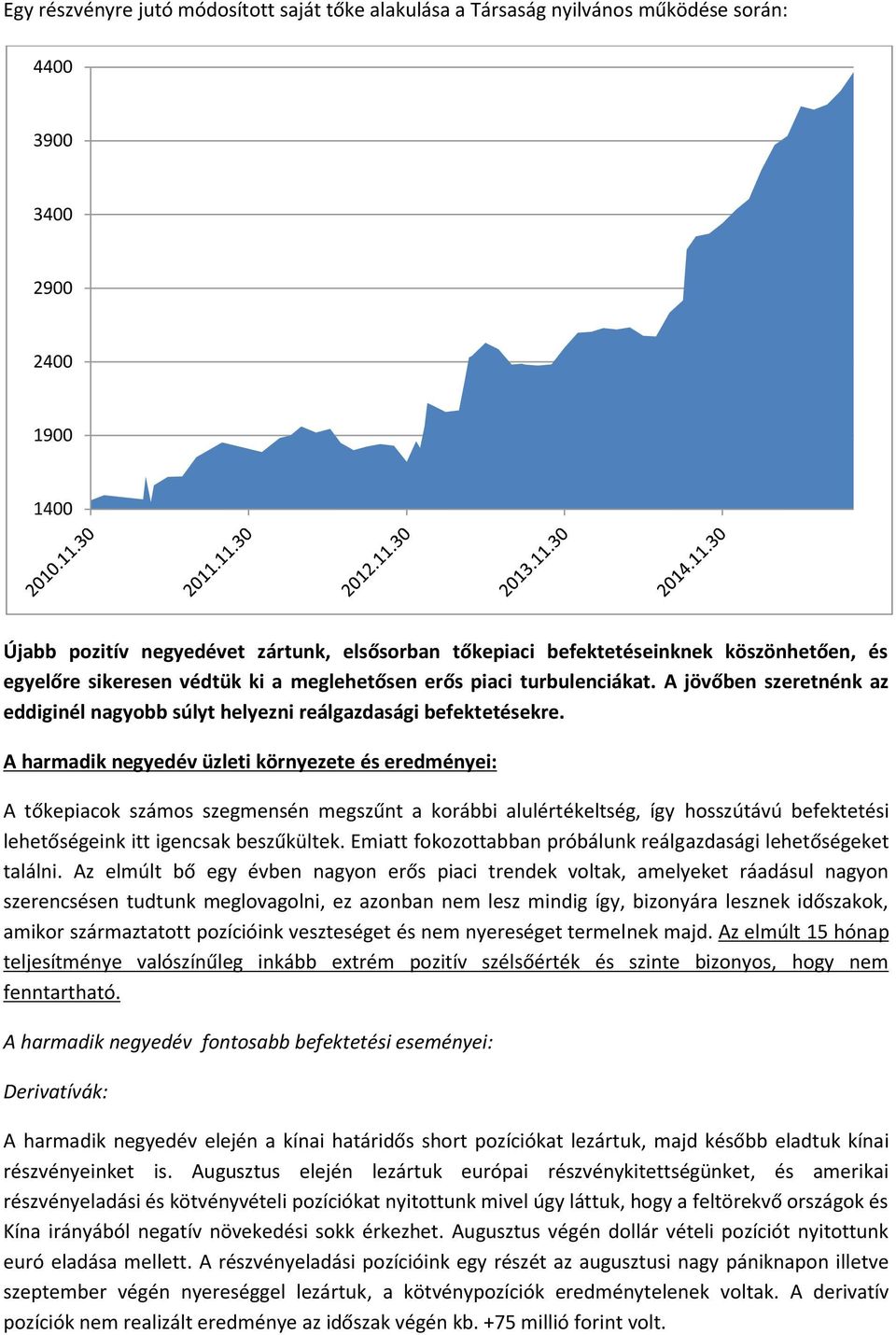 A harmadik negyedév üzleti környezete és eredményei: A tőkepiacok számos szegmensén megszűnt a korábbi alulértékeltség, így hosszútávú befektetési lehetőségeink itt igencsak beszűkültek.