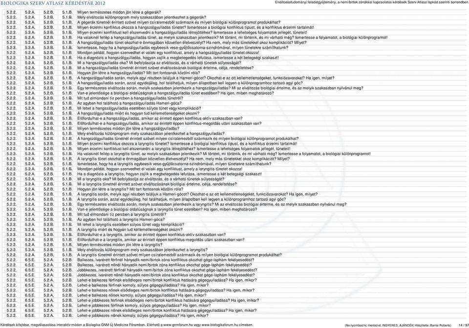 Ismertesse a lehetséges folyamatok jellegét, tüneteit! 5.2.2. 5.2.A. 5.2.B. 5.1.B. Ha valakinél fellép a hangszálgyulladás tünet, az melyik szakaszban jelentkezik?