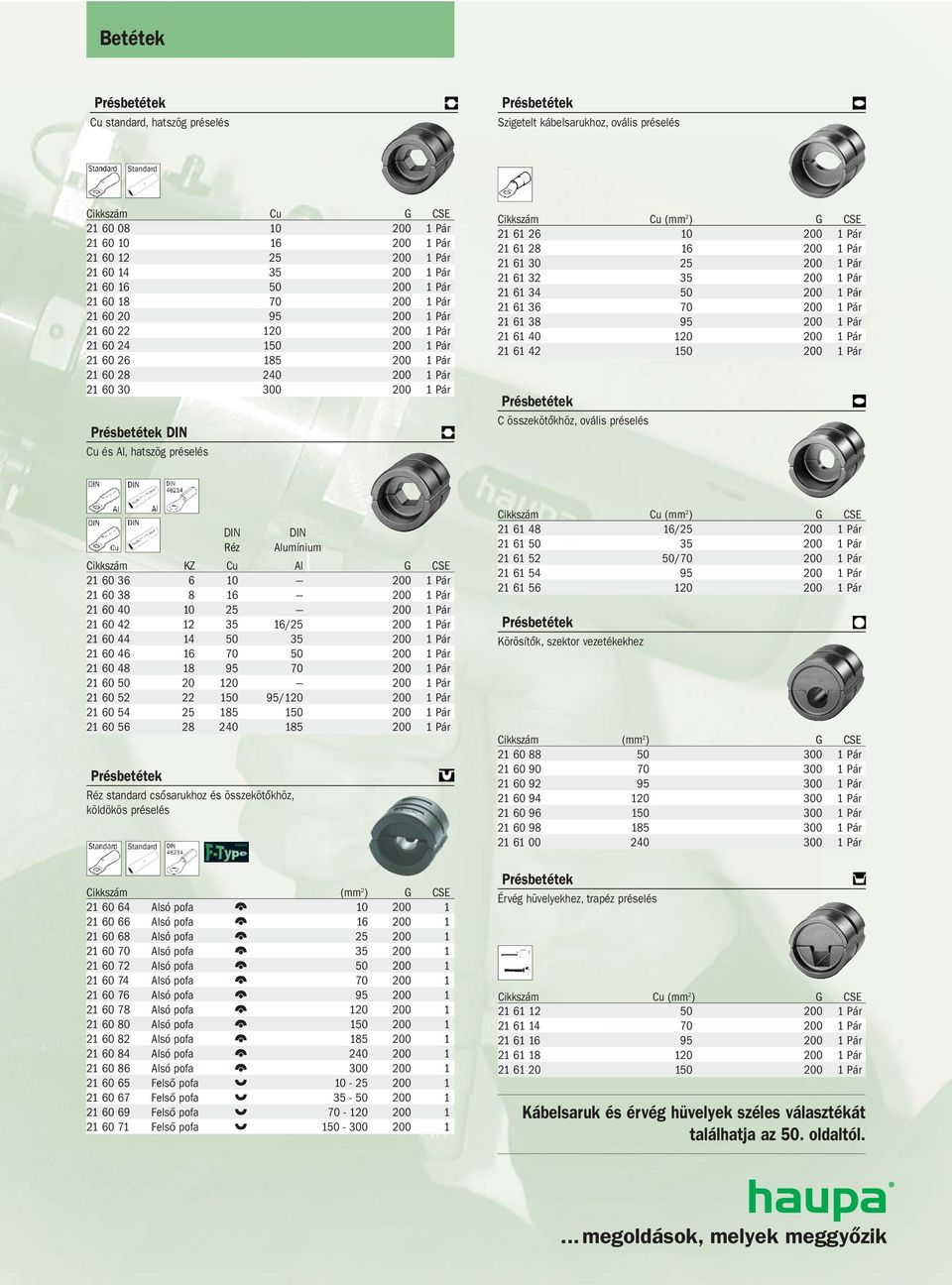 Cikkszám Cu (mm 2 ) G CSE 21 61 26 10 200 1 Pár 21 61 28 16 200 1 Pár 21 61 30 25 200 1 Pár 21 61 32 35 200 1 Pár 21 61 34 50 200 1 Pár 21 61 36 70 200 1 Pár 21 61 38 95 200 1 Pár 21 61 40 120 200 1
