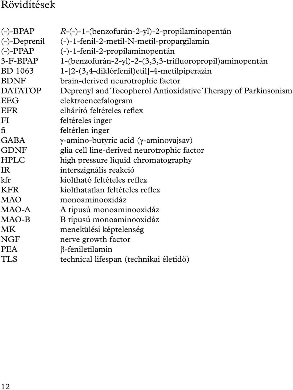 neurotrophic factor Deprenyl and Tocopherol Antioxidative Therapy of Parkinsonism elektroencefalogram elhárító feltételes reflex feltételes inger feltétlen inger -amino-butyric acid ( -aminovajsav)