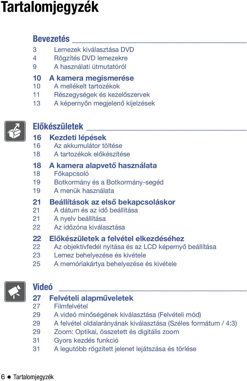 Botkormány-segéd 19 A menük használata 21 Beállítások az első bekapcsoláskor 21 A dátum és az idő beállítása 21 A nyelv beállítása 22 Az időzóna kiválasztása 22 Előkészületek a felvétel elkezdéséhez