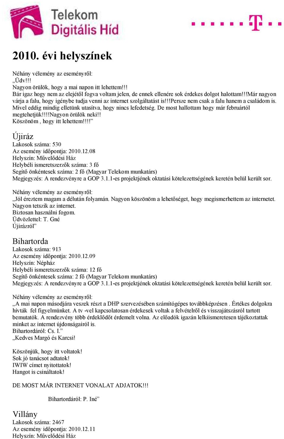 De most hallottam hogy már februártól megtehetjük!!!!nagyon örülök neki!! Köszönöm, hogy itt lehettem!!!! Újiráz Lakosok száma: 530 Az esemény idıpontja: 2010.12.