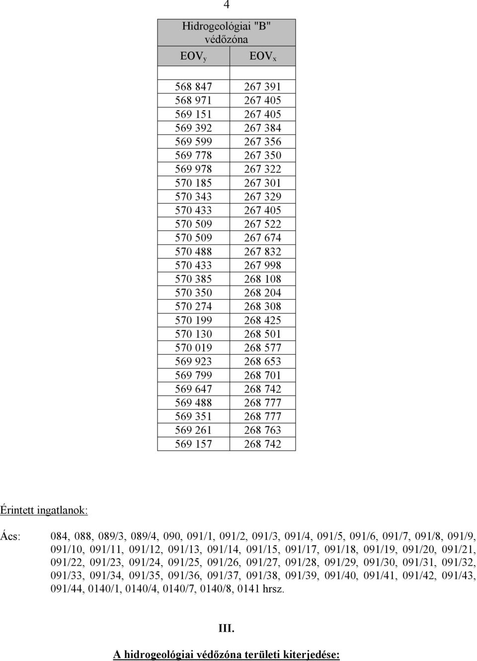 647 268 742 569 488 268 777 569 351 268 777 569 261 268 763 569 157 268 742 Érintett ingatlanok: Ács: 084, 088, 089/3, 089/4, 090, 091/1, 091/2, 091/3, 091/4, 091/5, 091/6, 091/7, 091/8, 091/9,