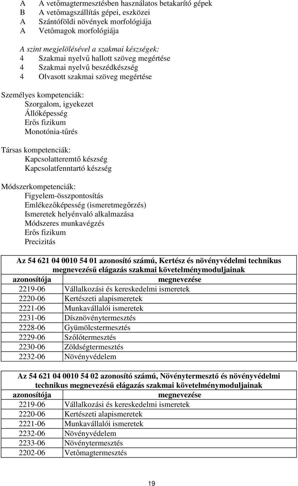 Társas kompetenciák: Kapcsolatteremtő készség Kapcsolatfenntartó készség Módszerkompetenciák: Figyelem-összpontosítás Emlékezőképesség (ismeretmegőrzés) Ismeretek helyénvaló alkalmazása Módszeres