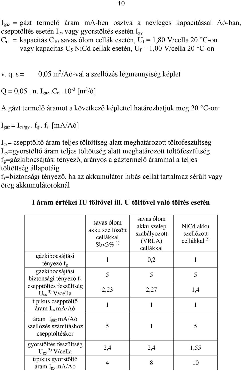 10-3 [m 3 /ó] A gázt termelő áramot a következő képlettel határozhatjuk meg 20 C-on: I gáz = I cs/gy. f g.