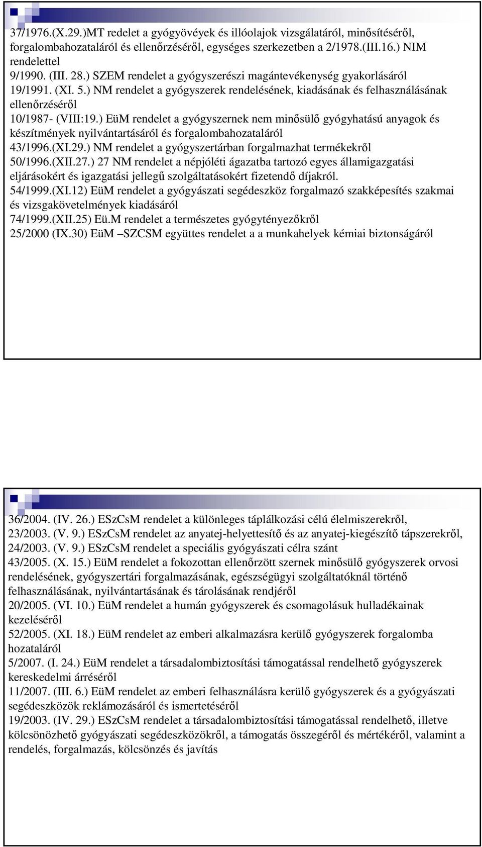 ) EüM rendelet a gyógyszernek nem minősülő gyógyhatású anyagok és készítmények nyilvántartásáról és forgalombahozataláról 43/1996.(XI.29.