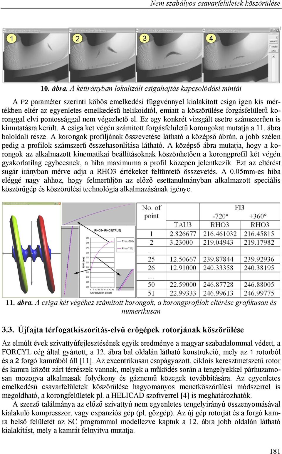 köszörülése forgásfelületű koronggal elvi pontossággal nem végezhető el. Ez egy konkrét vizsgált esetre számszerűen is kimutatásra került.