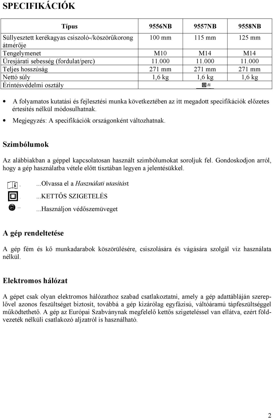 000 Teljes hosszúság 271 mm 271 mm 271 mm Nettó súly 1,6 kg 1,6 kg 1,6 kg Érintésvédelmi osztály A folyamatos kutatási és fejlesztési munka következtében az itt megadott specifikációk előzetes