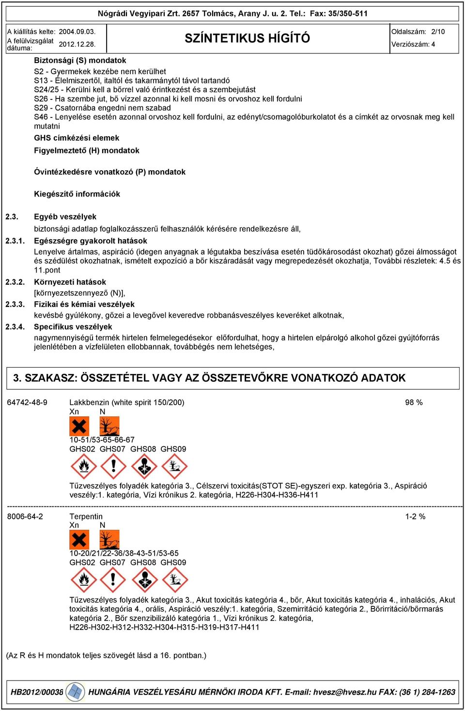 és a címkét az orvosnak meg kell mutatni GHS címkézési elemek Figyelmeztető (H) mondatok Óvintézkedésre vonatkozó (P) mondatok Kiegészítő információk 2.. 2..1. 2..2. 2... 2..4.