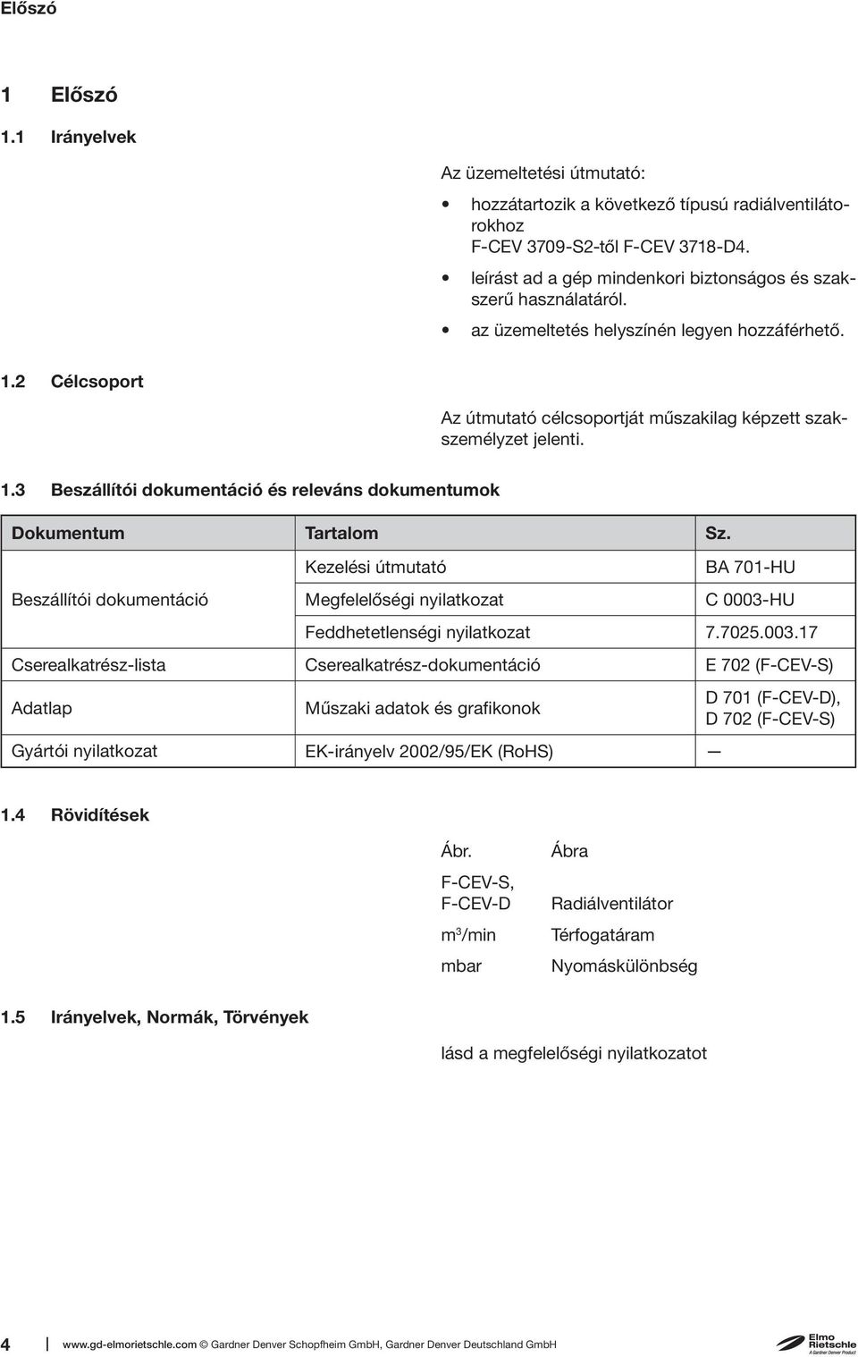 1.3 Beszállítói dokumentáció és releváns dokumentumok Dokumentum Tartalom Sz. Beszállítói dokumentáció Kezelési útmutató Megfelelőségi nyilatkozat BA 701-HU C 0003-HU Feddhetetlenségi nyilatkozat 7.