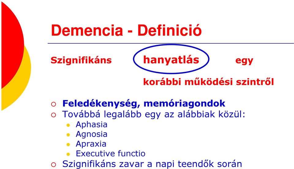 legalább egy az alábbiak közül: Aphasia Agnosia Apraxia