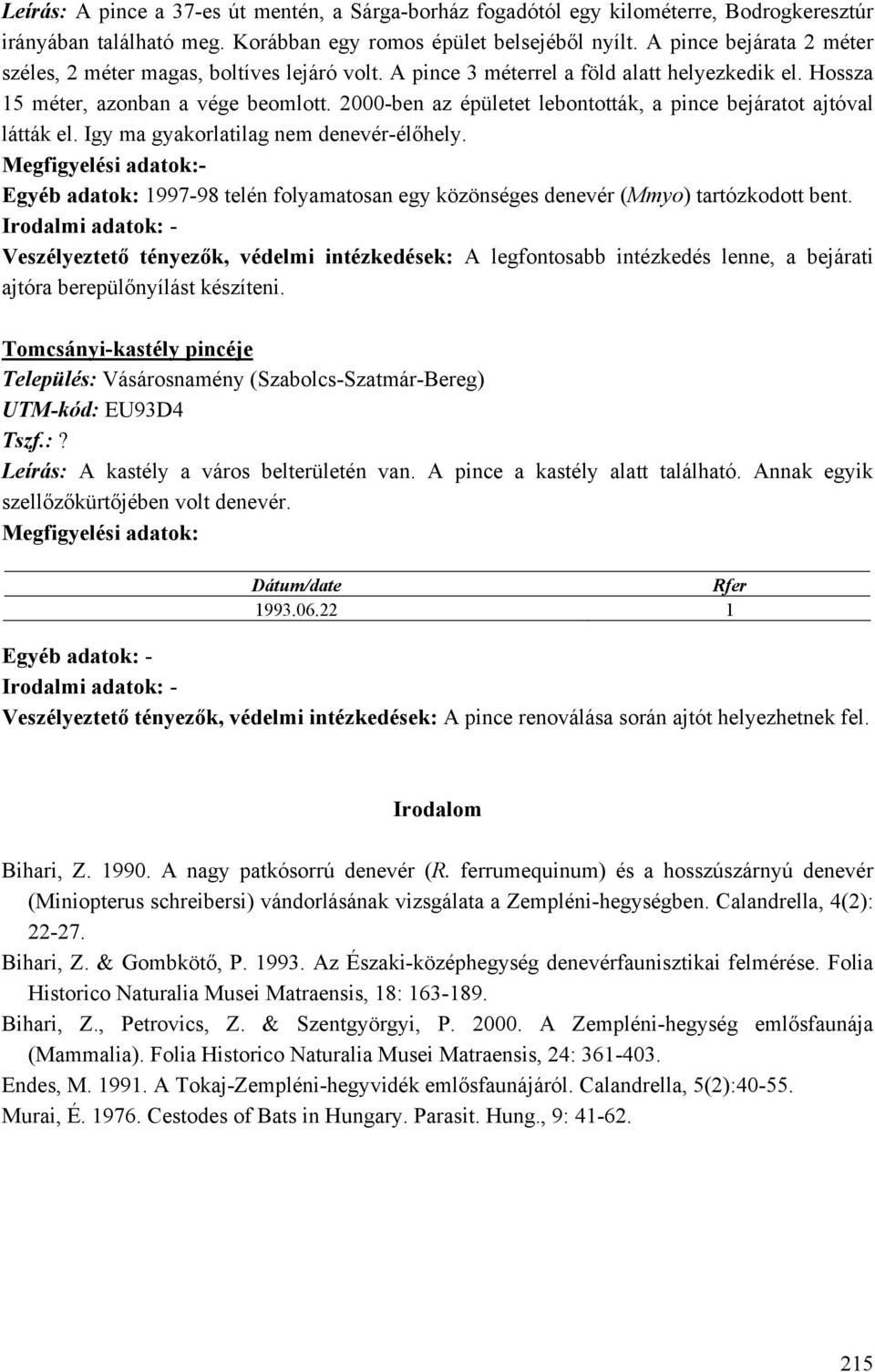 2000-ben az épületet lebontották, a pince bejáratot ajtóval látták el. Igy ma gyakorlatilag nem denevér-élőhely.