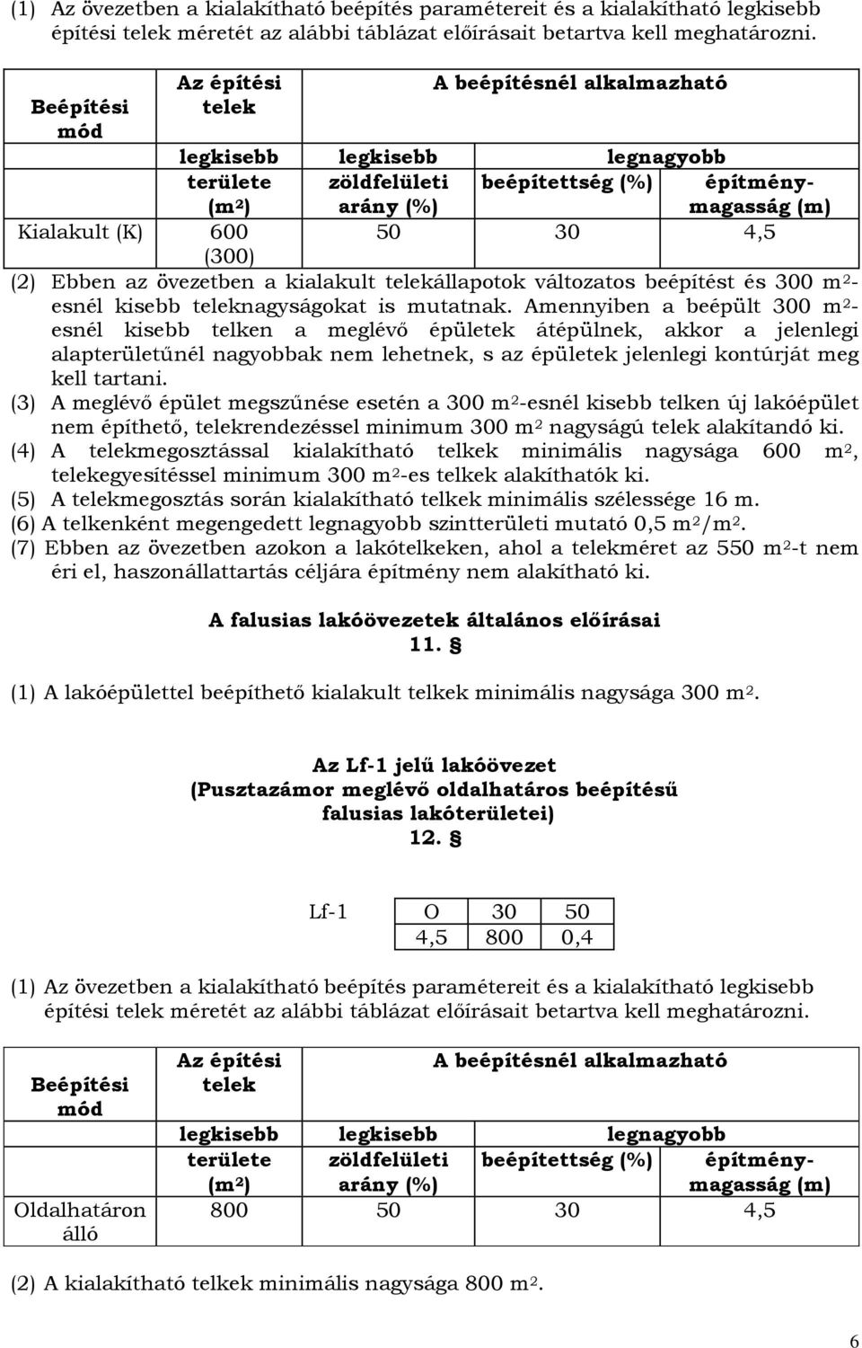 (2) Ebben az övezetben a kialakult telekállapotok változatos beépítést és 300 m 2 - esnél kisebb teleknagyságokat is mutatnak.