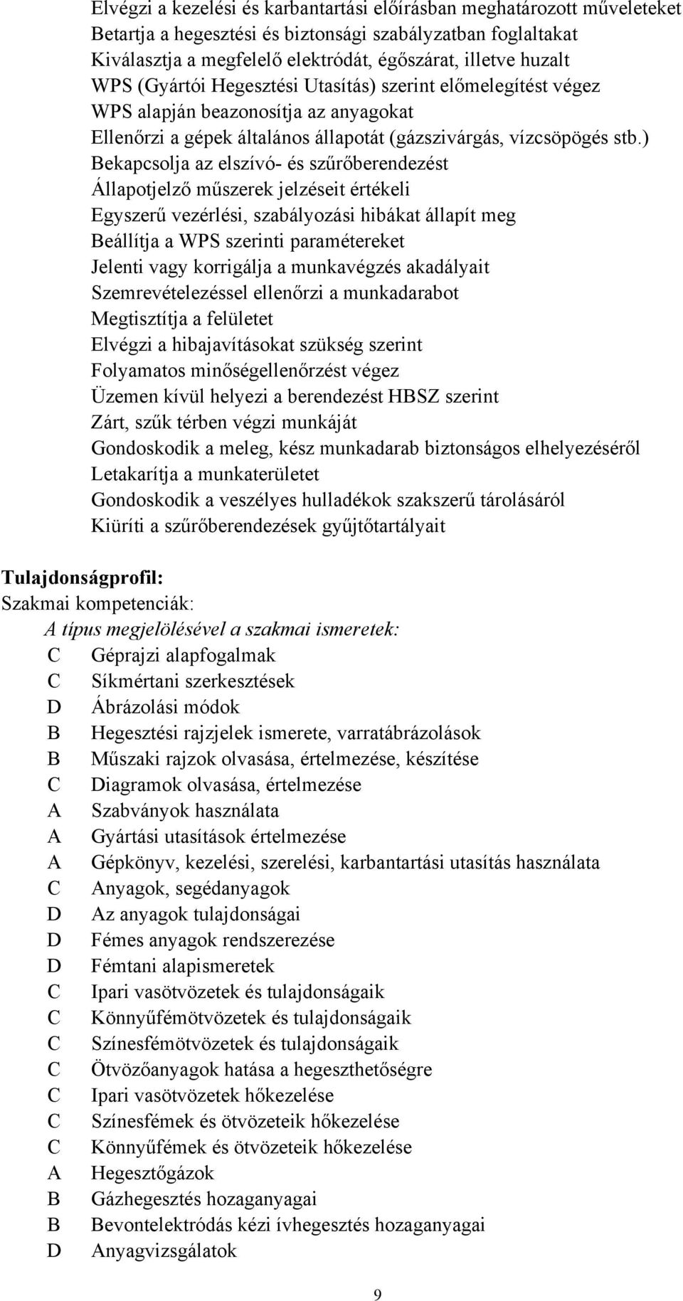 ) Bekapcsolja az elszívó- és szűrőberendezést Állapotjelző műszerek jelzéseit értékeli Egyszerű vezérlési, szabályozási hibákat állapít meg Beállítja a WPS szerinti paramétereket Jelenti vagy