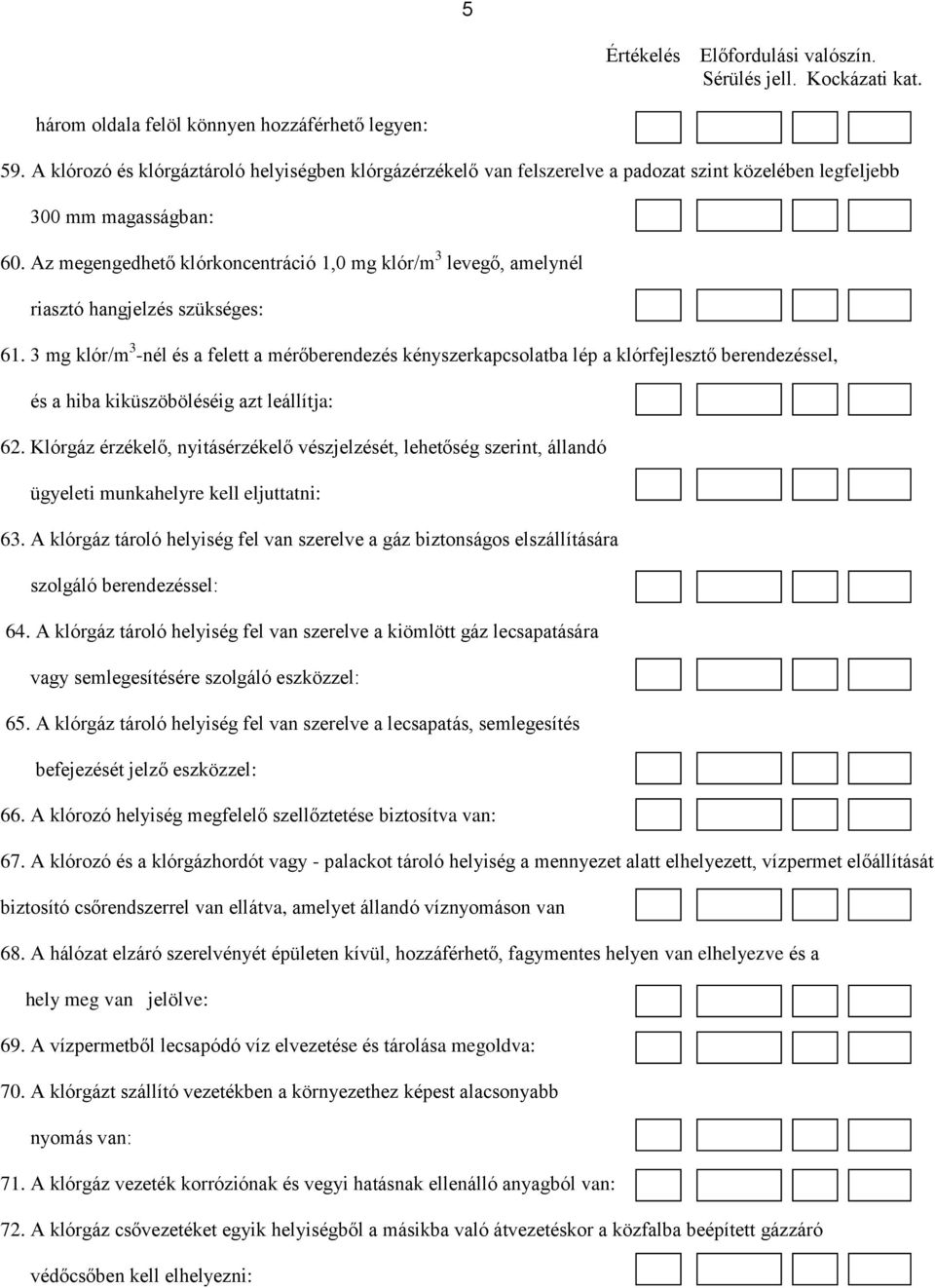 3 mg klór/m 3 -nél és a felett a mérőberendezés kényszerkapcsolatba lép a klórfejlesztő berendezéssel, és a hiba kiküszöböléséig azt leállítja: 62.