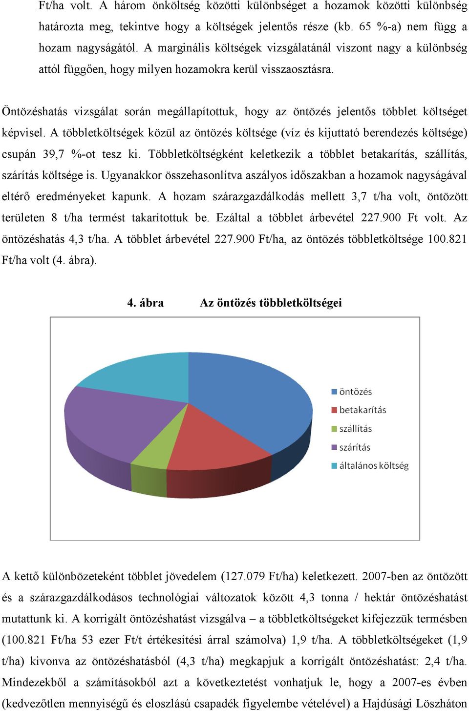 Öntözéshatás vizsgálat során megállapítottuk, hogy az öntözés jelentős többlet költséget képvisel.