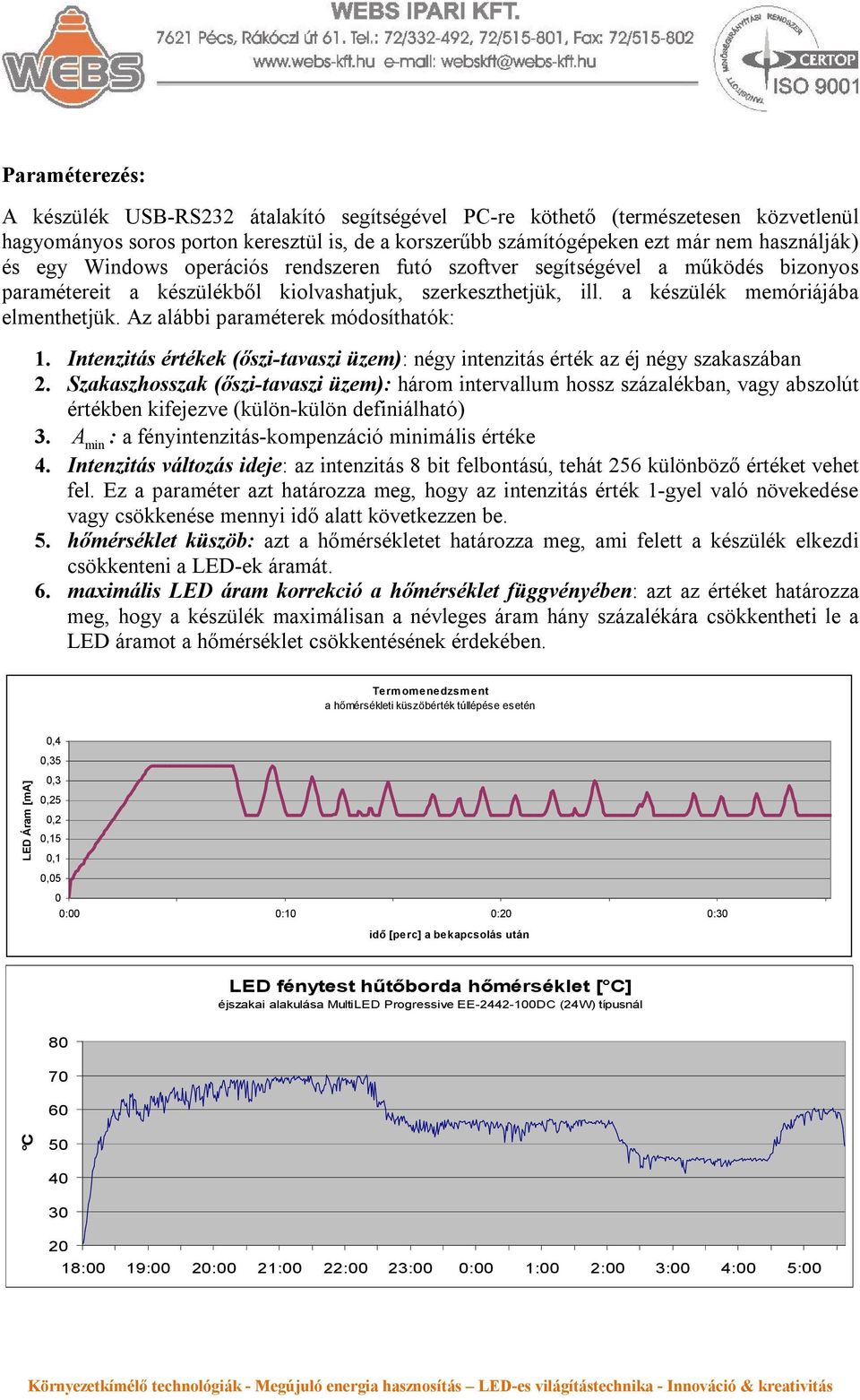 Az alábbi paraméterek módosíthatók: 1. Intenzitás értékek (őszi-tavaszi üzem): négy intenzitás érték az éj négy szakaszában 2.