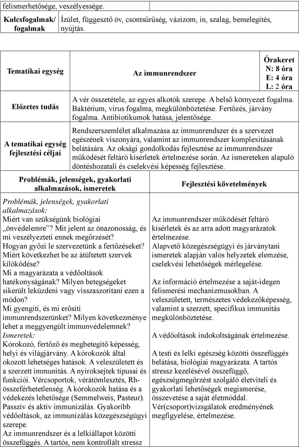 Rendszerszemlélet alkalmazása az immunrendszer és a szervezet egészének viszonyára, valamint az immunrendszer komplexitásának belátására.