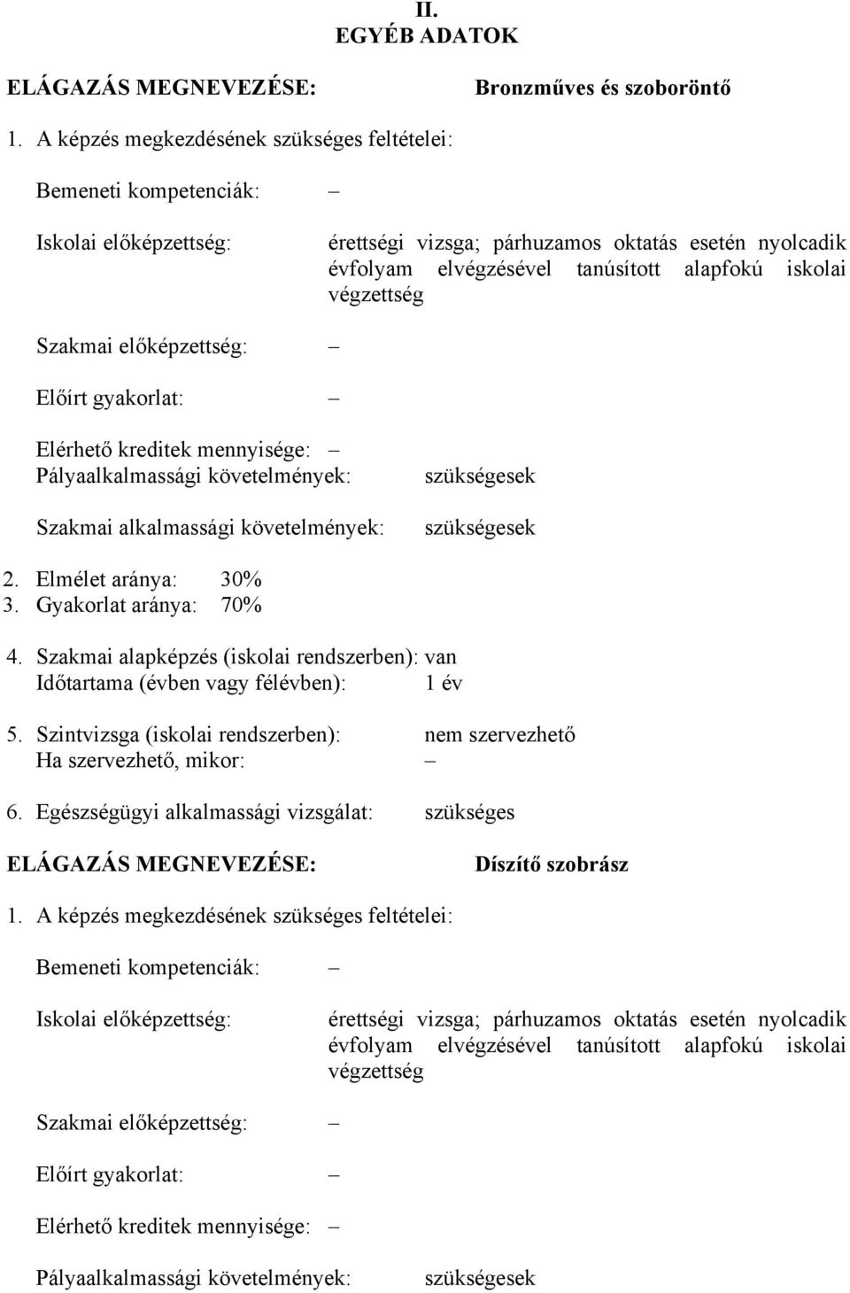 végzettség Szakmai előképzettség: Előírt gyakorlat: Elérhető kreditek mennyisége: Pályaalkalmassági követelmények: Szakmai alkalmassági követelmények: szükségesek szükségesek 2. Elmélet aránya: 30% 3.