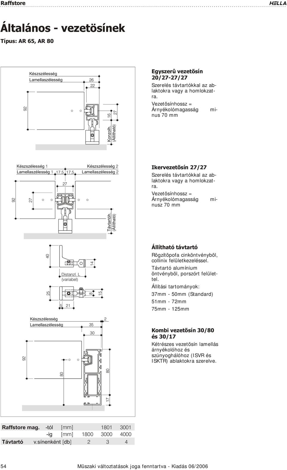 (Állítható) 92 1 Lamellaszélesség 1 27 17,5 17,5 27 2 Lamellaszélesség 2 Ikervezetõsín 27/27 Sze re lés távtartókkal az ab - lak to kra vagy a hom lok zatra.