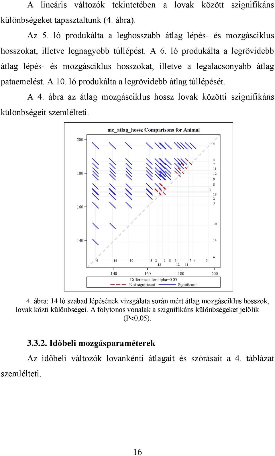 ló produkálta a legrövidebb átlag lépés- és mozgásciklus hosszokat, illetve a legalacsonyabb átlag pataemelést. A 10. ló produkálta a legrövidebb átlag túllépését. A 4.