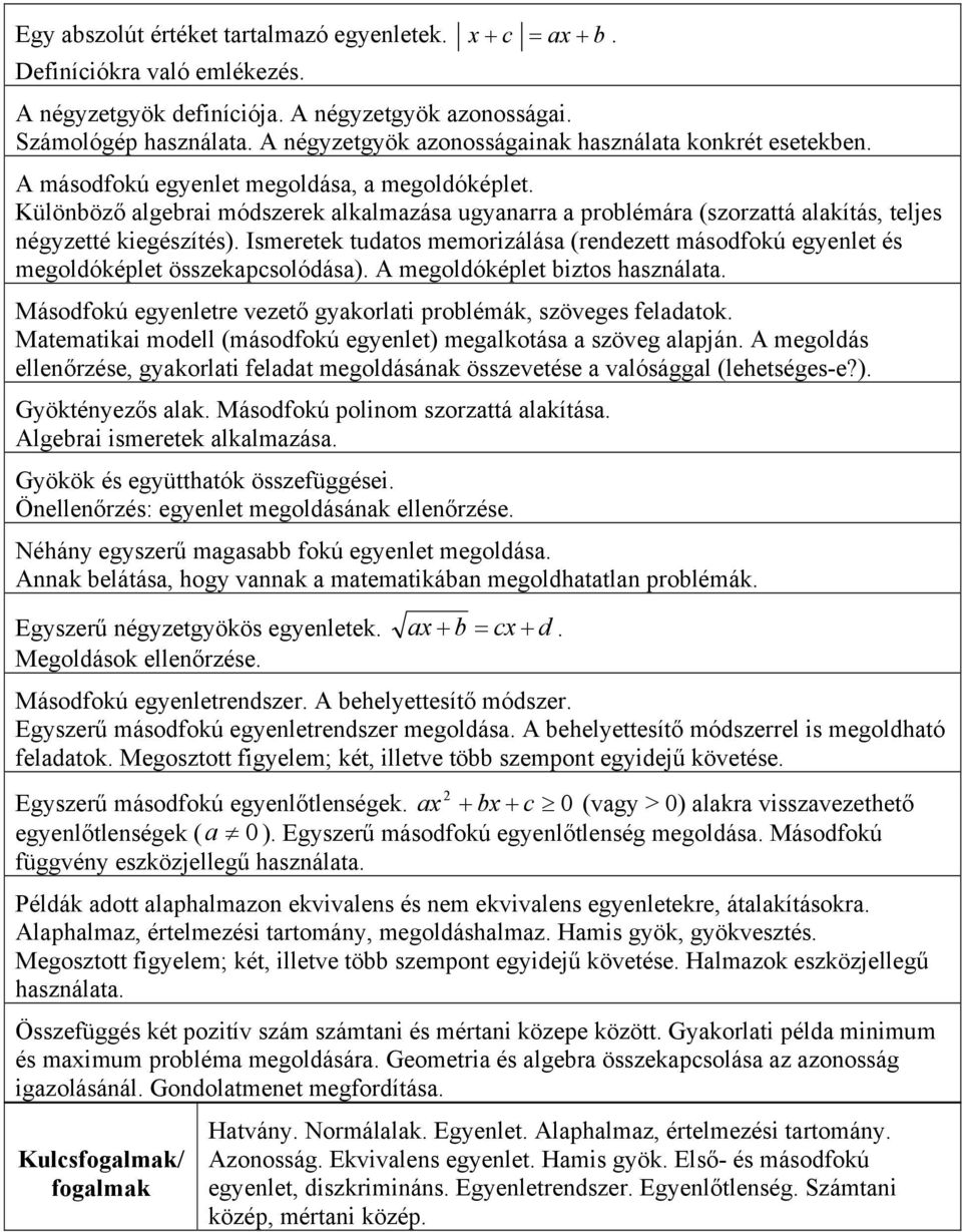 Különböző algebrai módszerek alkalmazása ugyanarra a problémára (szorzattá alakítás, teljes négyzetté kiegészítés).