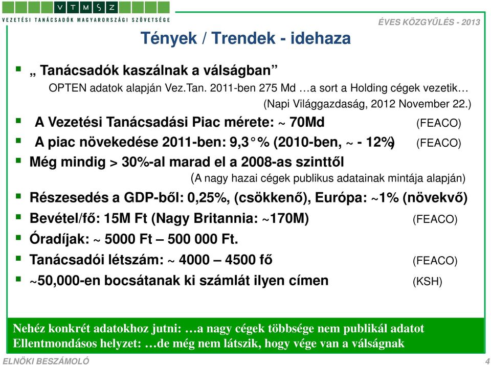 adatainak mintája alapján) Részesedés a GDP-ből: 0,25%, (csökkenő), Európa: ~1% (növekvő) Bevétel/fő: 15M Ft (Nagy Britannia: ~170M) (FEACO) Óradíjak: ~ 5000 Ft 500 000 Ft.