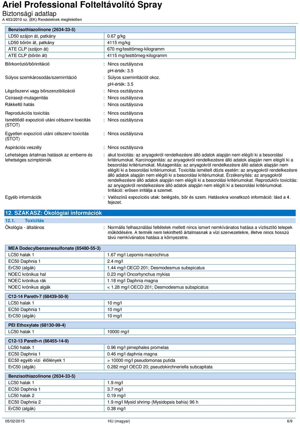 67 g/kg 4115 mg/kg 670 mg/testtömeg-kilogramm 4115 mg/testtömeg-kilogramm ph-érték: 3.