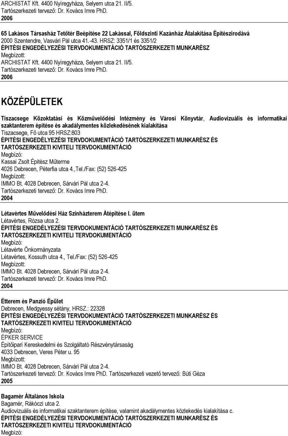 informatikai szaktanterem építése és akadálymentes közlekedésének kialakítása Tiszacsege, Fő utca 95 HRSZ:803 Kassai Zsolt Épitész Műterme 4026 Debrecen, Péterfia utca 4.,Tel.