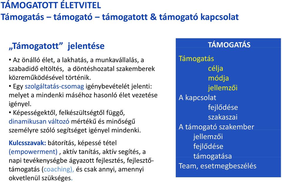 Képességektől, felkészültségtől függő, dinamikusan változó mértékű és minőségű személyre szóló segítséget igényel mindenki.